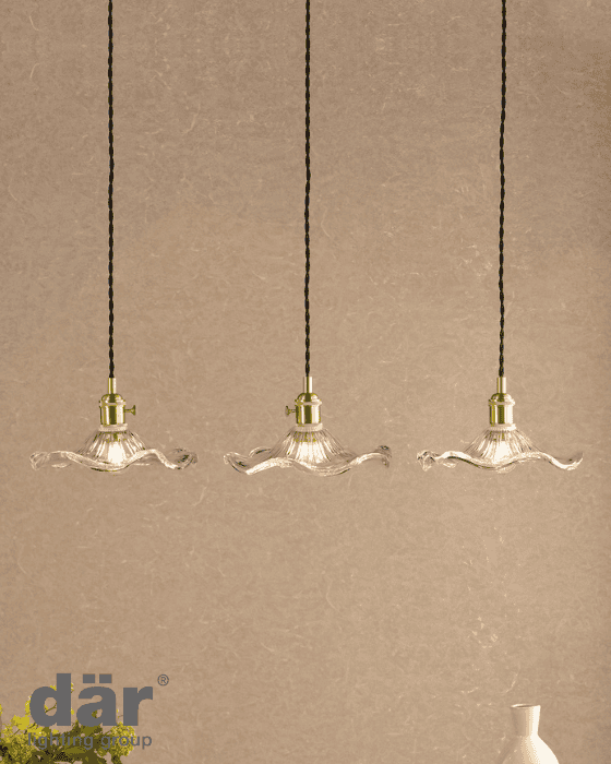 Dar Lighting Hadano 3 Light Natural Brass & Wavy Glass Bar Pendant
