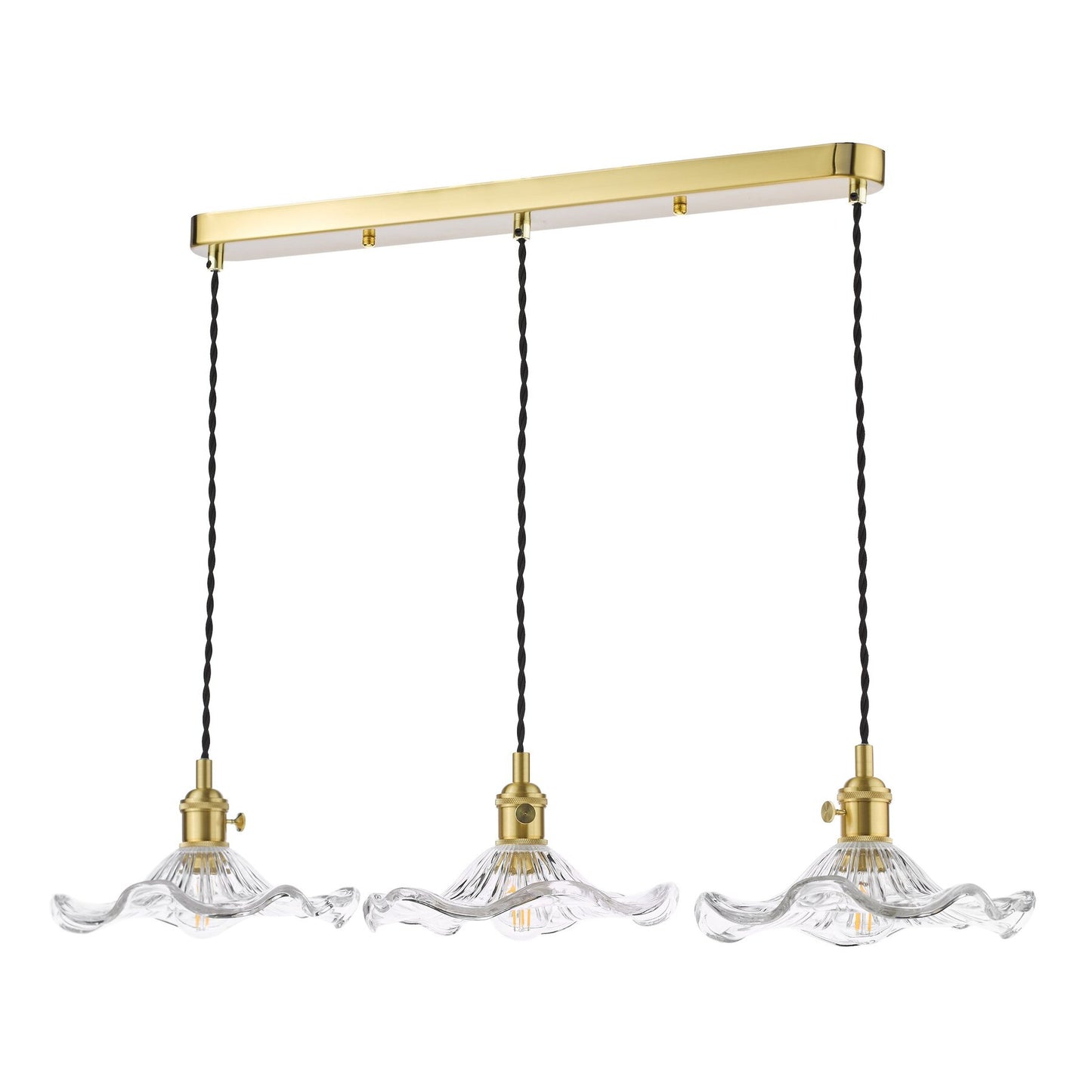 Dar Lighting Hadano 3 Light Natural Brass & Wavy Glass Bar Pendant