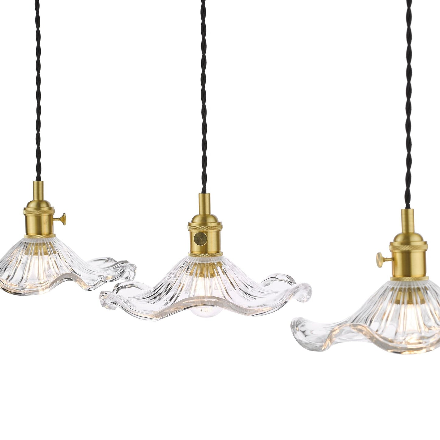Dar Lighting Hadano 3 Light Natural Brass & Wavy Glass Bar Pendant
