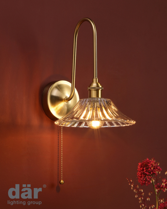 Dar Lighting Hadano Natural Brass & Glass Wall Light