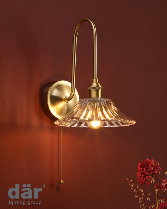 Dar Lighting Hadano Natural Brass & Glass Wall Light