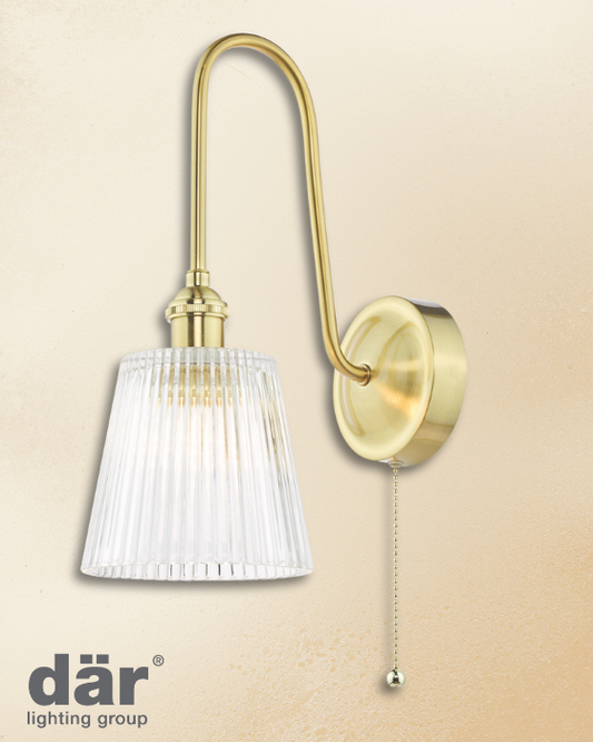 Dar Lighting Hadano Natural Brass & Ribbed Glass Wall Light