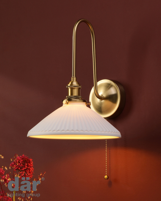 Dar Lighting Hadano Natural Brass & White Ceramic Wall Light