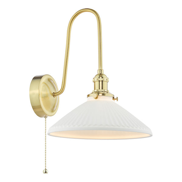 Dar Lighting Hadano Natural Brass & White Ceramic Wall Light