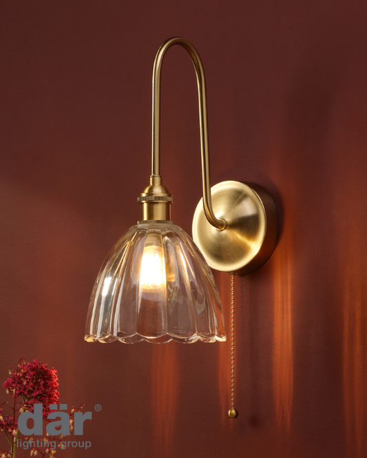 Dar Lighting Hadano Natural Brass & Glass Wall Light
