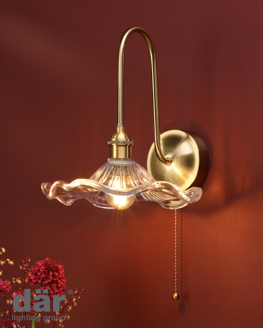Dar Lighting Hadano Natural Brass & Glass Wall Light