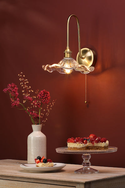 Dar Lighting Hadano Natural Brass & Glass Wall Light