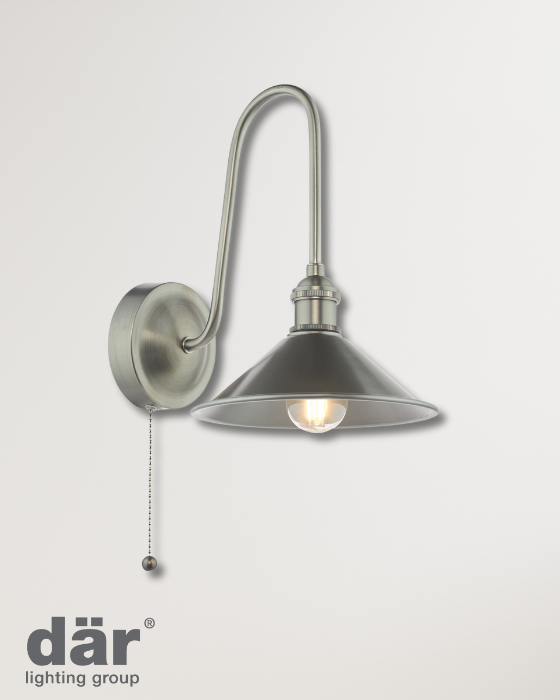 Dar Lighting Hadano Antique Chrome & Antique Pewter Wall Light