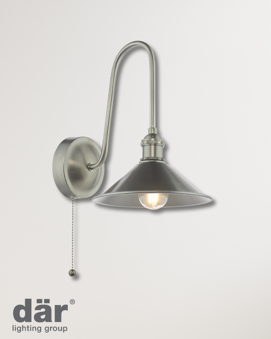 Dar Lighting Hadano Antique Chrome & Antique Pewter Wall Light