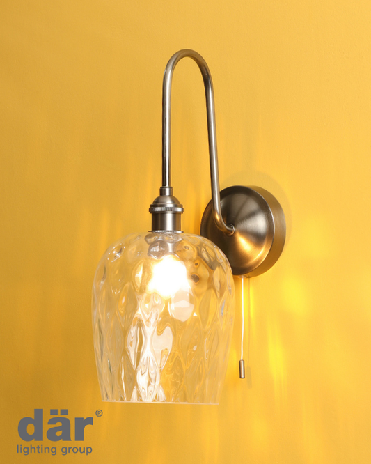 Dar Lighting Hadano Antique Chrome & Glass Wall Light
