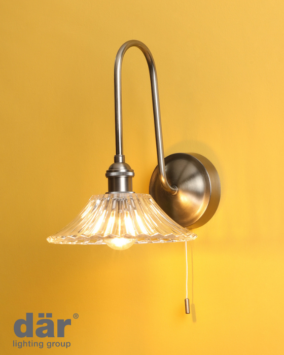 Dar Lighting Hadano Antique Chrome & Glass Wall Light