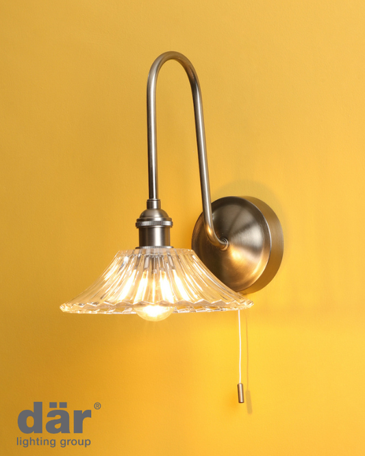 Dar Lighting Hadano Antique Chrome & Glass Wall Light