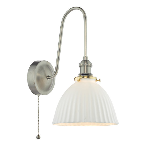 Dar Lighting Hadano Antique Chrome & White Ceramic Wall Light
