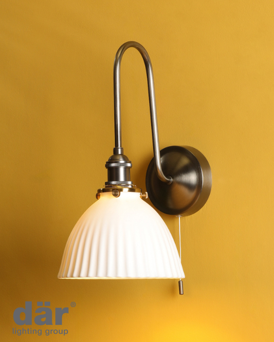 Dar Lighting Hadano Antique Chrome & White Ceramic Wall Light
