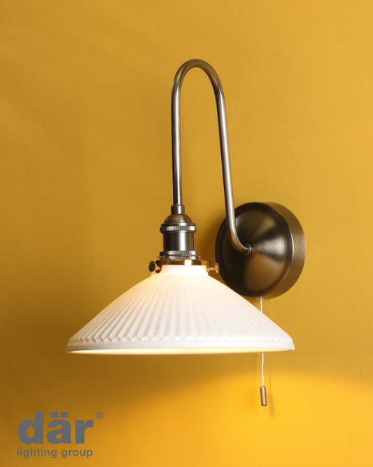 Dar Lighting Hadano Antique Chrome & White Ceramic Wall Light