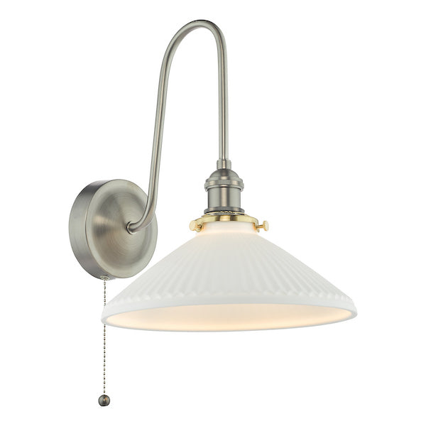 Dar Lighting Hadano Antique Chrome & White Ceramic Wall Light