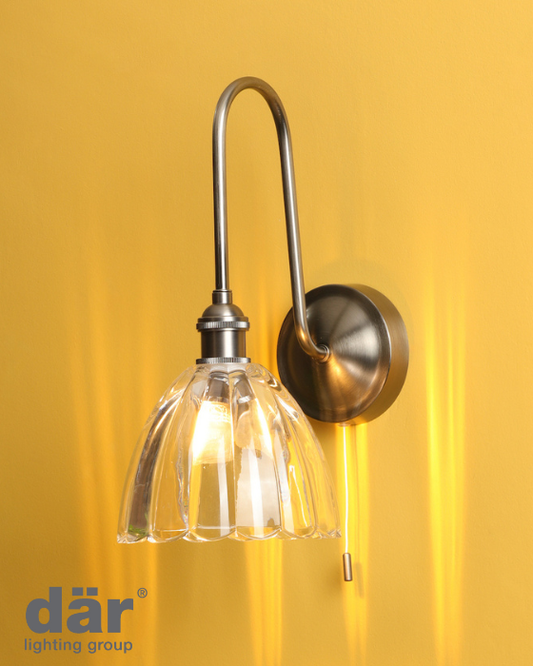 Dar Lighting Hadano Antique Chrome & Glass Wall Light
