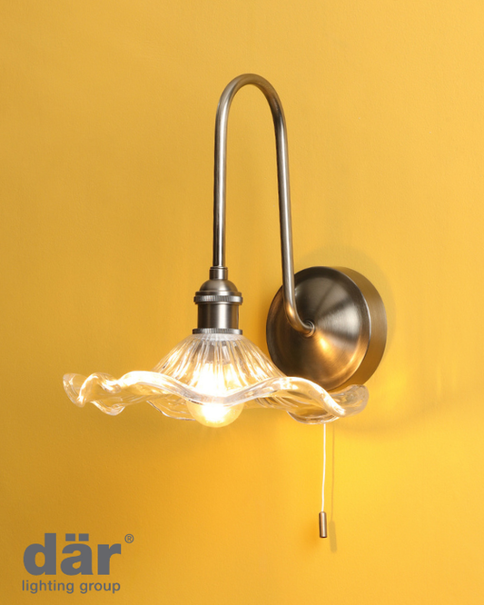 Dar Lighting Hadano Antique Chrome & Glass Wall Light