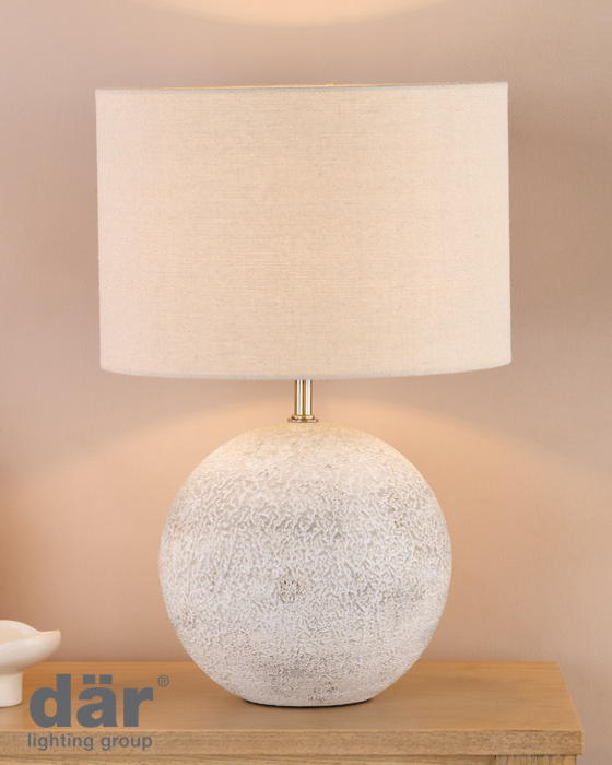 Dar Lighting Havana Small Natural Ceramic & Satin Nickel Table Lamp With Linen Shade