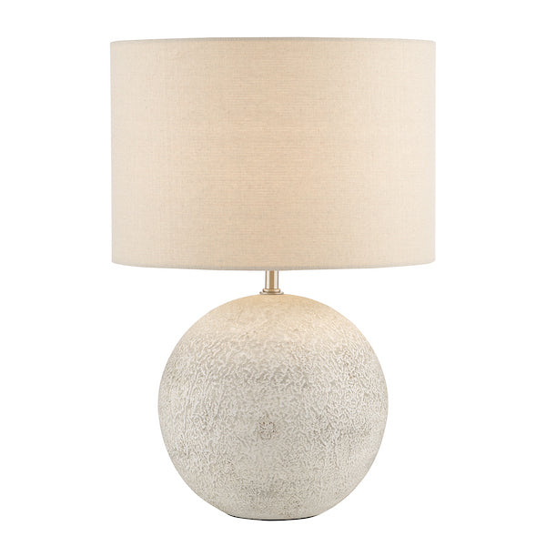 Dar Lighting Havana Small Natural Ceramic & Satin Nickel Table Lamp With Linen Shade