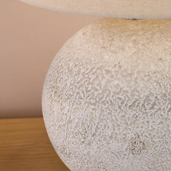 Dar Lighting Havana Small Natural Ceramic & Satin Nickel Table Lamp With Linen Shade