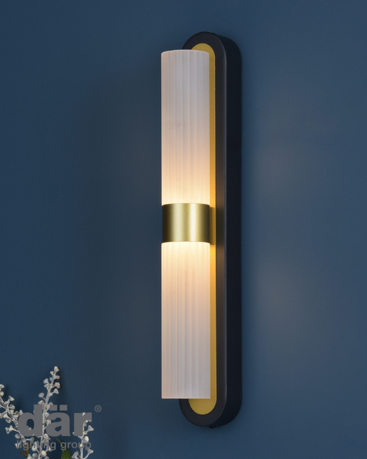 Dar Lighting Hessel 2 Light Matt Black & Gold LED Wall Light