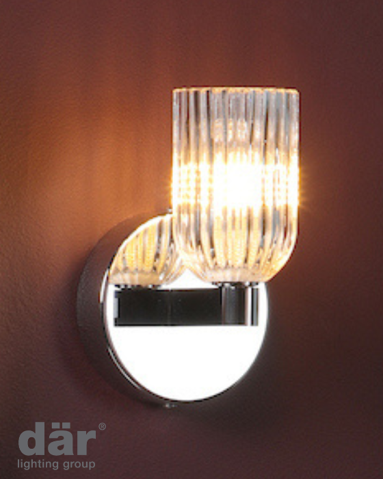 Dar Lighting Hilaria Bathroom IP44 Polished Chrome & Ribbed Glass Wall Light