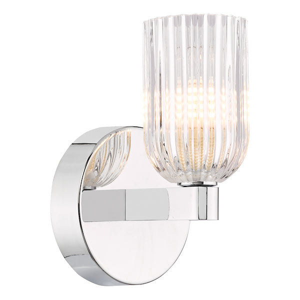 Dar Lighting Hilaria Bathroom IP44 Polished Chrome & Ribbed Glass Wall Light