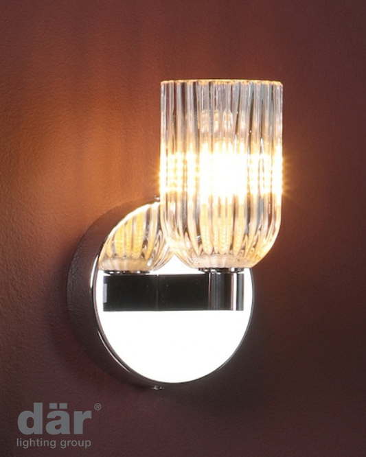 Dar Lighting Hilaria Bathroom IP44 Polished Chrome & Ribbed Glass Wall Light