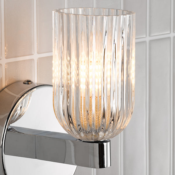 Dar Lighting Hilaria Bathroom IP44 Polished Chrome & Ribbed Glass Wall Light