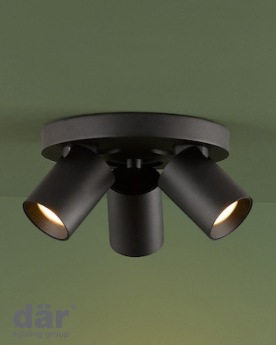 Dar Lighting Hiro 3 Light Matt Black Plate Spotlight