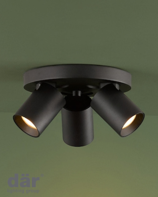Dar Lighting Hiro 3 Light Matt Black Plate Spotlight