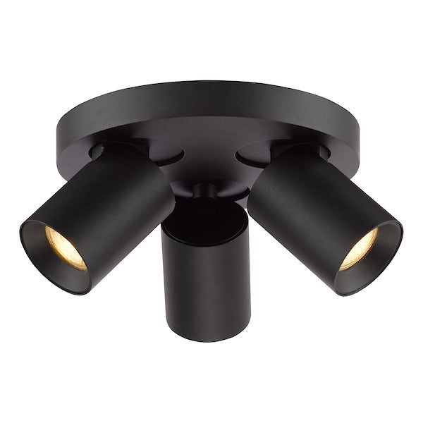 Dar Lighting Hiro 3 Light Matt Black Plate Spotlight