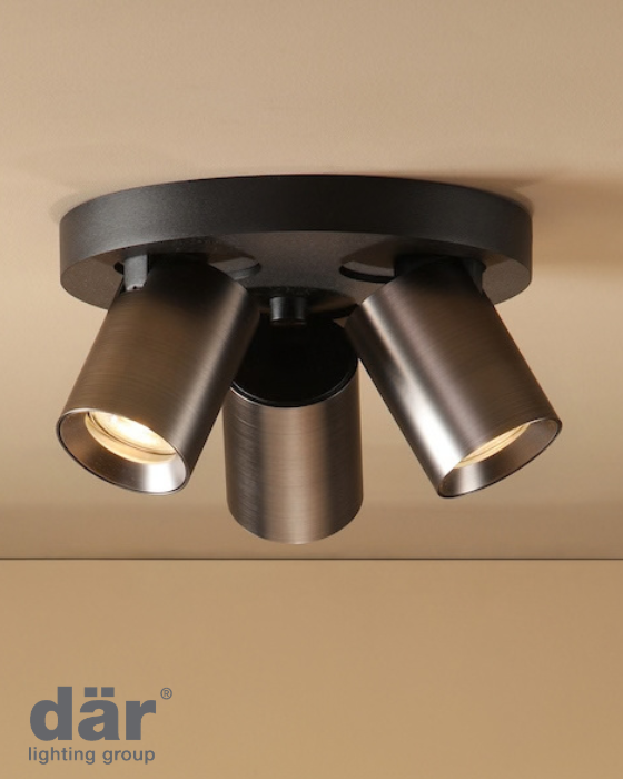 Dar Lighting Hiro 3 Light Satin Bronze & Matt Black Plate Spotlight