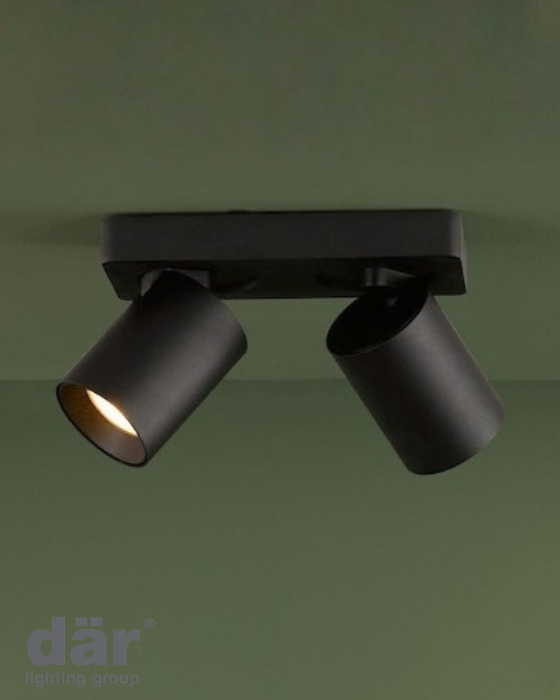 Dar Lighting Hiro 2 Light Matt Black Bar Spotlight
