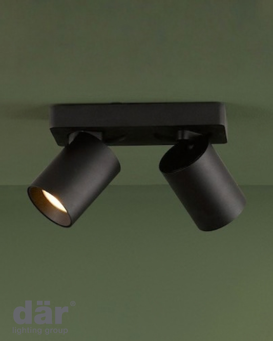 Dar Lighting Hiro 2 Light Matt Black Bar Spotlight
