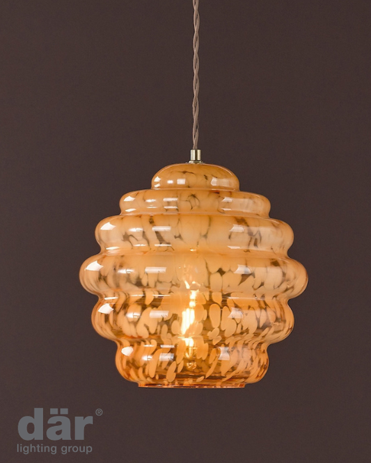 Dar Lighting Hive Antique Brass & Orange Art Glass Pendant
