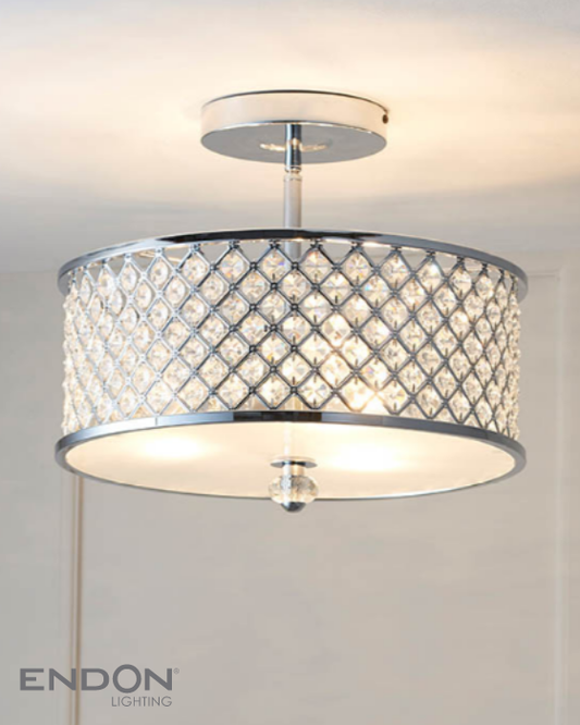 Endon Hudson 3 Light Polished Chrome & Crystal Semi Flush