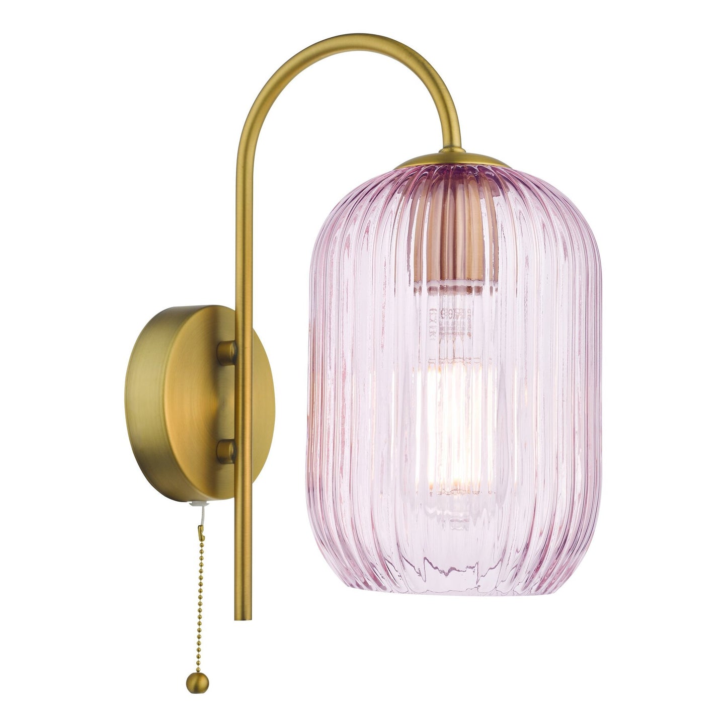 Dar Lighting Idra Aged Bronze & Pink Ribbed Glass Wall Light