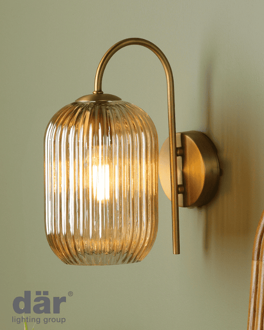 Dar Lighting Idra Aged Bronze & Champagne Ribbed Glass Wall Light