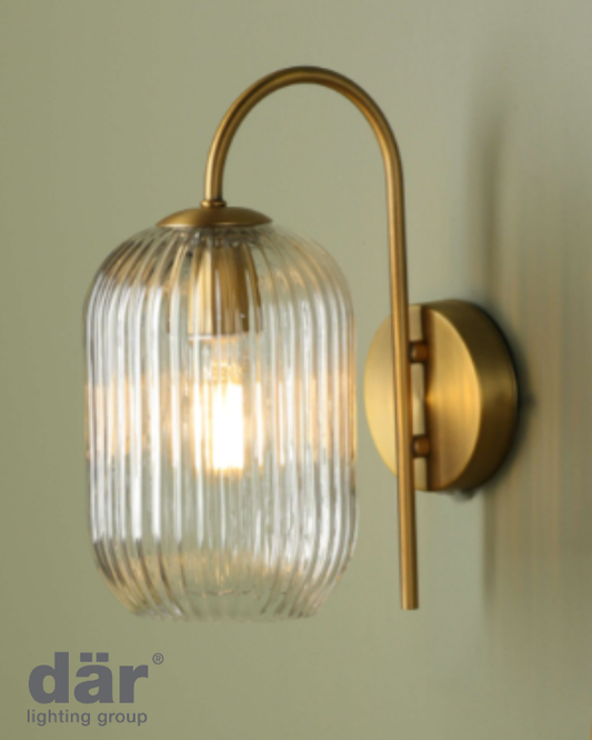 Dar Lighting Idra Aged Bronze & Clear Ribbed Glass Wall Light