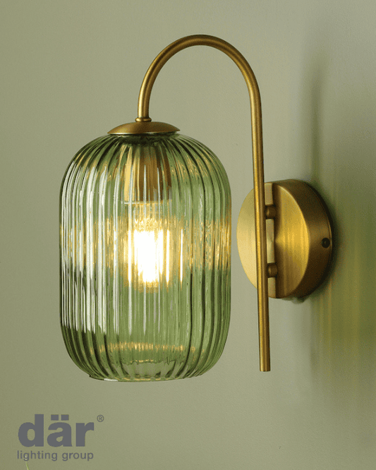Dar Lighting Idra Aged Bronze & Green Ribbed Glass Wall Light