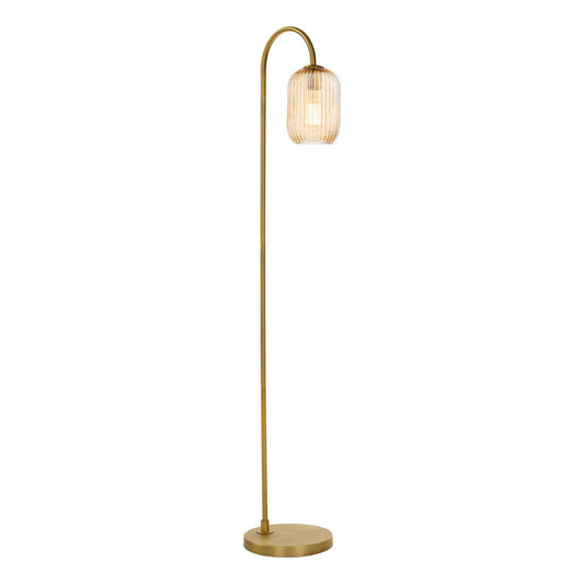 Dar Lighting Idra Aged Bronze & Champagne Ribbed Glass Floor Lamp