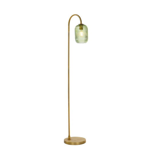 Dar Lighting Idra Aged Bronze & Green Ribbed Glass Floor Lamp