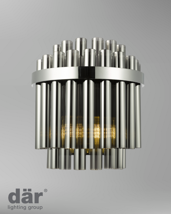 Dar Lighting Imani 2 Light Polished Chrome & Smoked Ribbed Glass Wall Light