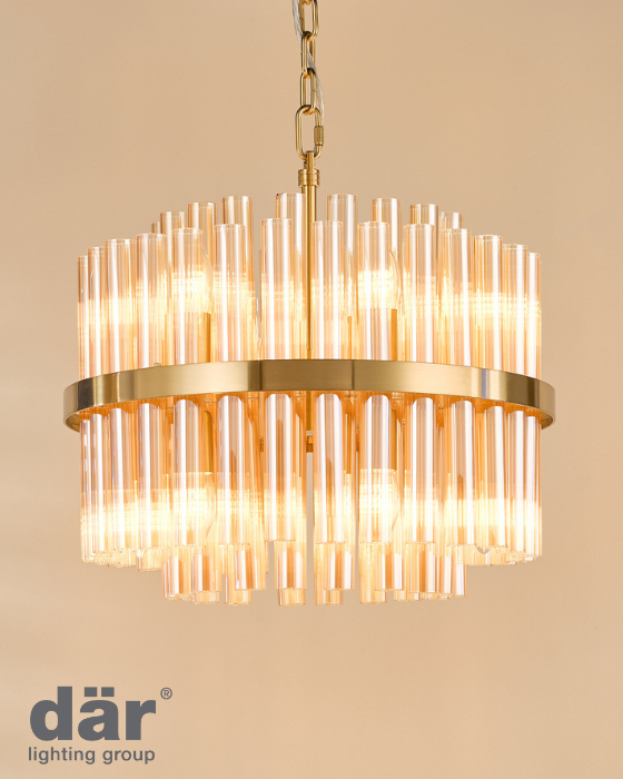 Dar Lighting Imani 12 Light Natural Brass & Champagne Ribbed Glass Pendant