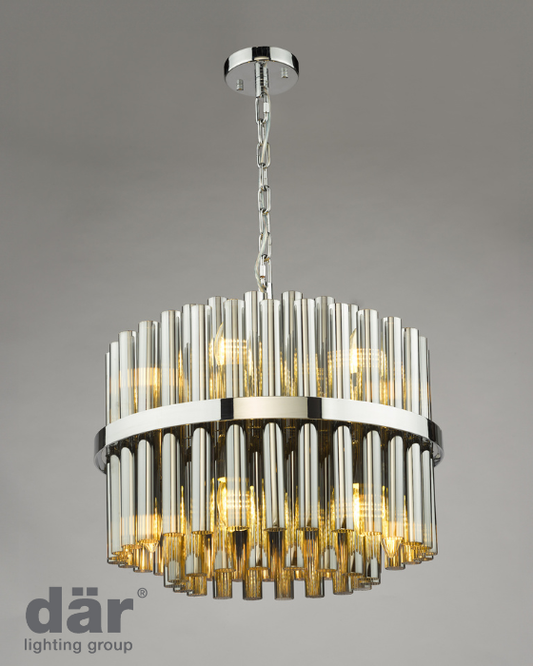 Dar Lighting Imani 12 Light Polished Chrome & Smoked Ribbed Glass Pendant