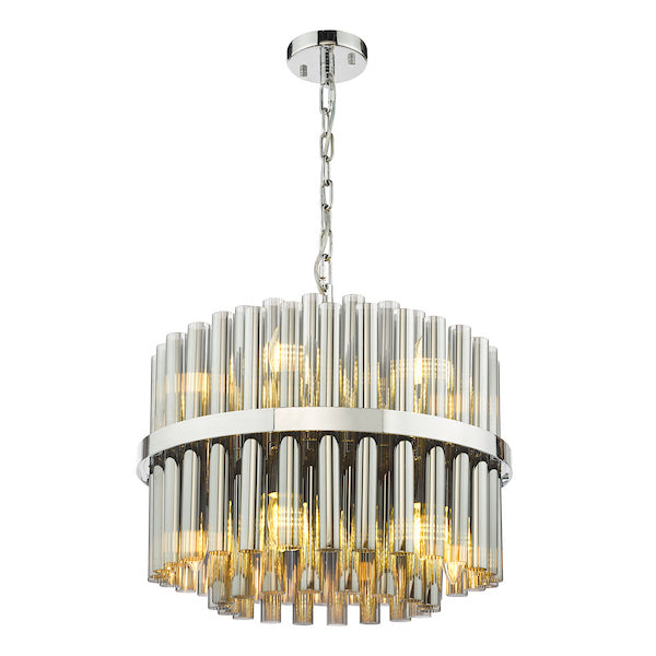 Dar Lighting Imani 12 Light Polished Chrome & Smoked Ribbed Glass Pendant