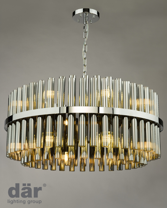 Dar Lighting Imani 16 Light Polished Chrome & Smoked Ribbed Glass Pendant