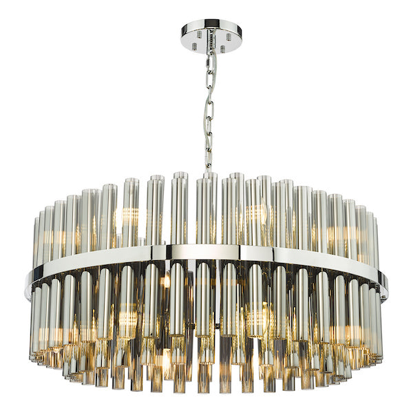 Dar Lighting Imani 16 Light Polished Chrome & Smoked Ribbed Glass Pendant